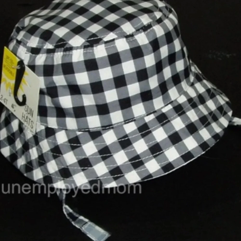Reversible Sun Hat Gingham Boys Girls Bucket Chin Strap UPF 50+ Summer